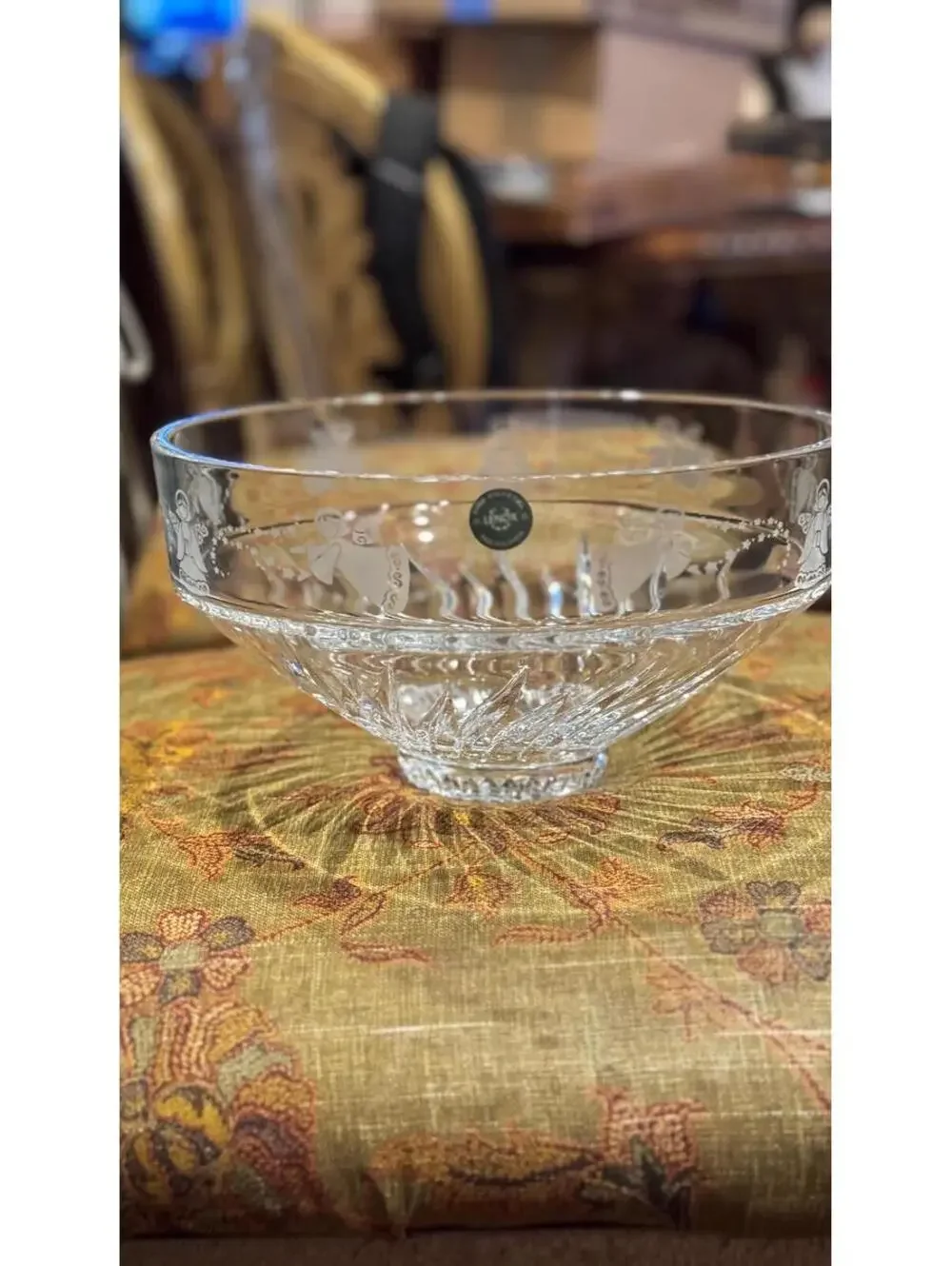 Lenox Christmas Holiday Frosted Etch Angel Crystal Serving Bowl 10”
